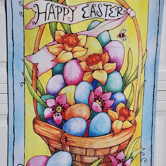 HOPPY HAPPY EASTER Bunny Egg Basket Double Sided Cloth Garden Flag Diane Knott - Picture 2 of 7